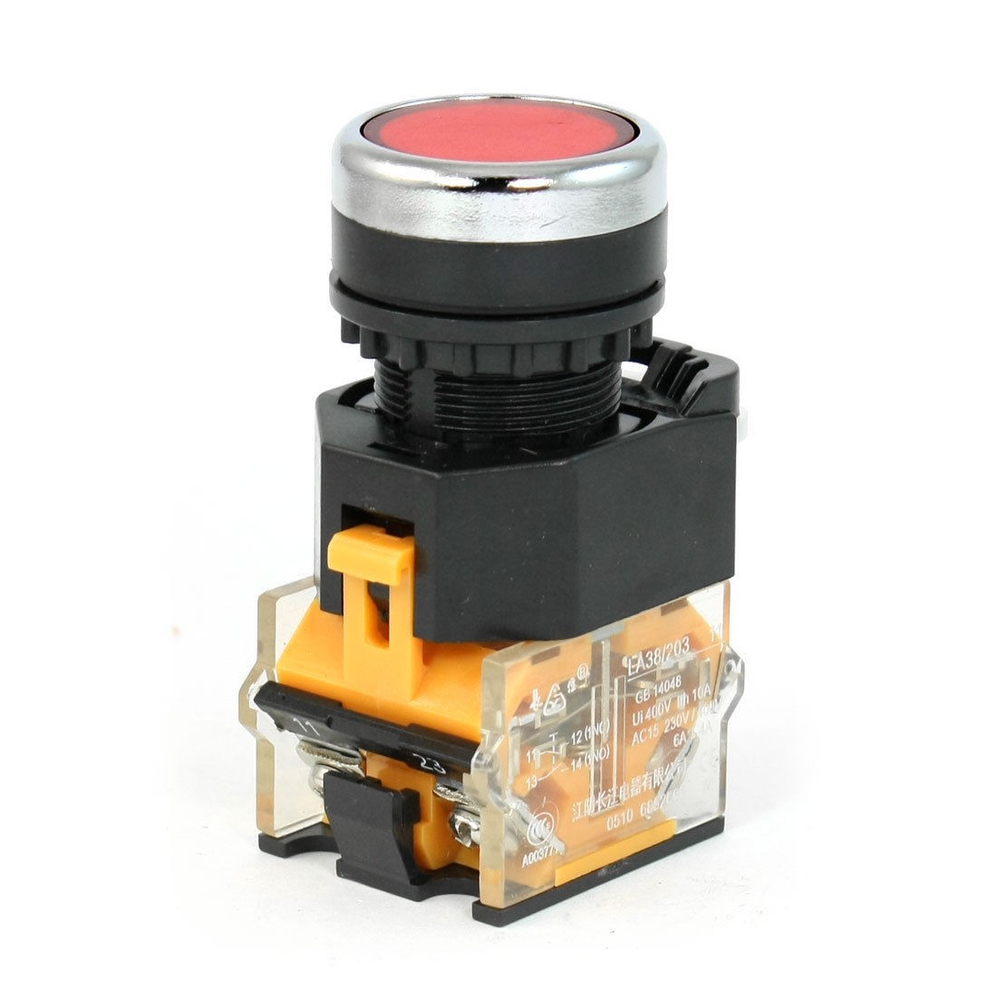 Red No Lock Push Button Switch AC 230V 6A AC 400V 4A 1NO 1NC DPST