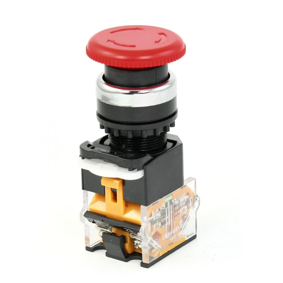 22mm 1NO 1NC Red Mushroom Emergency Stop Push Button Switch AC 230V 6A 400V 40A