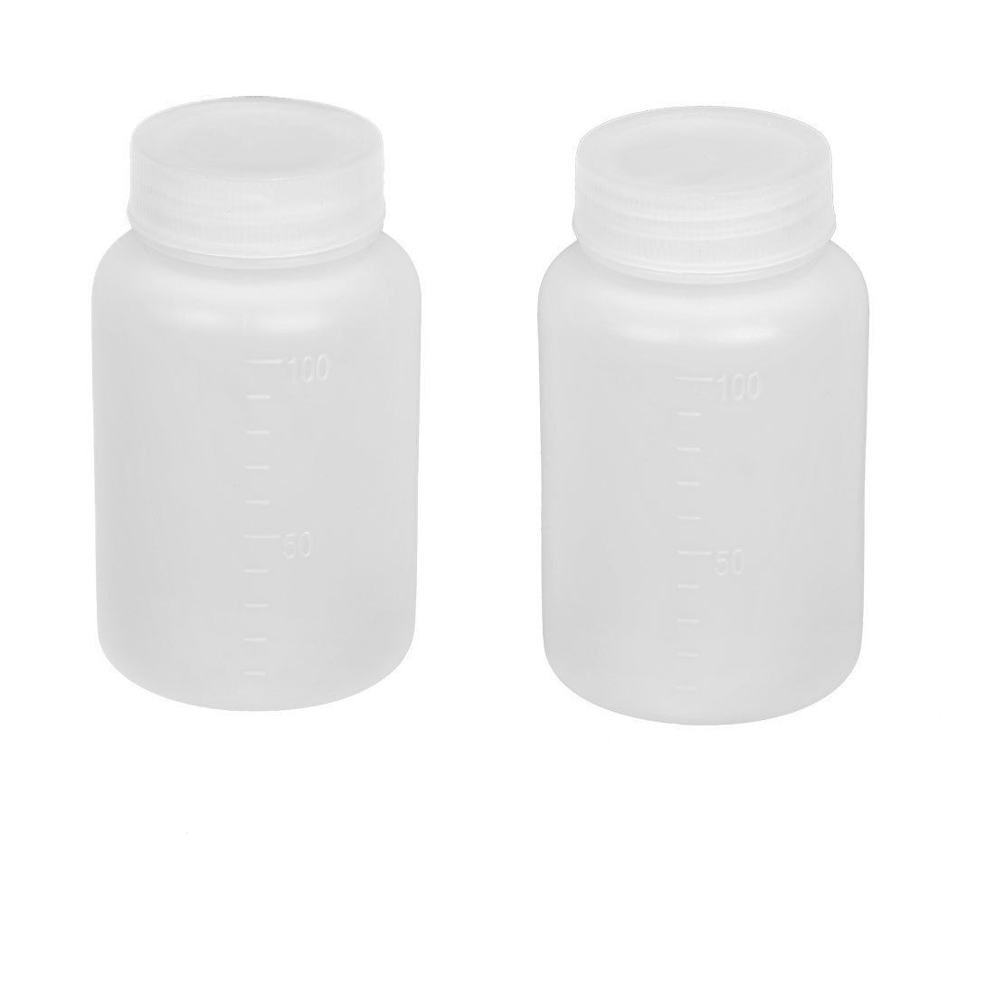 2 Pcs Laboratory Double Cap Leakproof Plastic Widemouth Bottle White 100mL