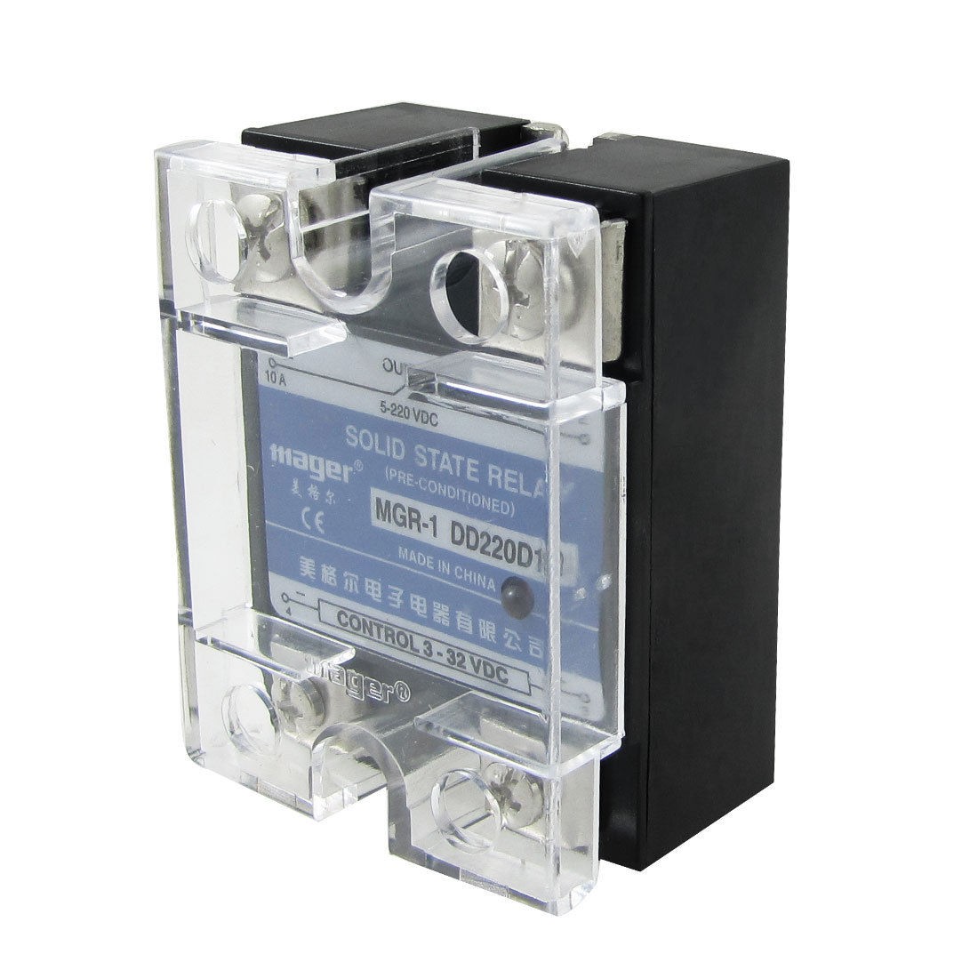 DC-DC Single Phase Solid State Relay SSR 10A 3-32V DC 5-220V DC w Plastic Cover