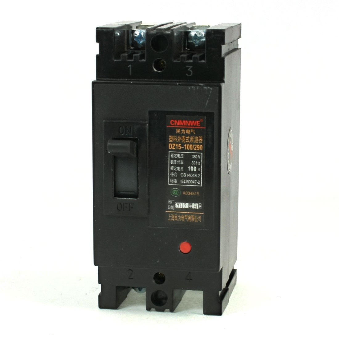 AC 380V 100 Amps 2P 2 Poles Moulded Case Circuit Breaker DZ15-100/290