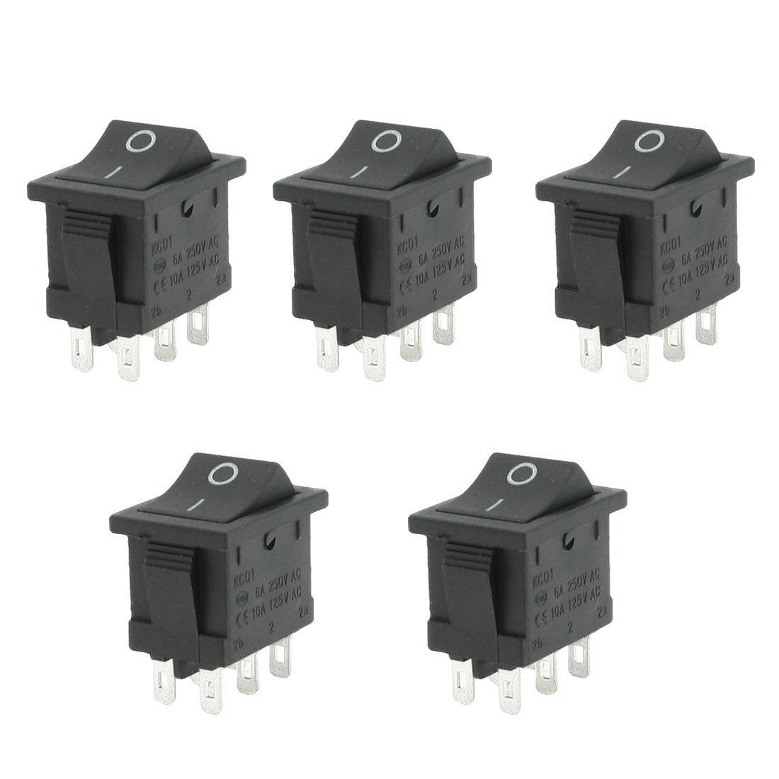 5pcs AC 6A/250V 10A/125V 6Pin DPDT Locking 2 Position Snap in Boat Rocker Switch