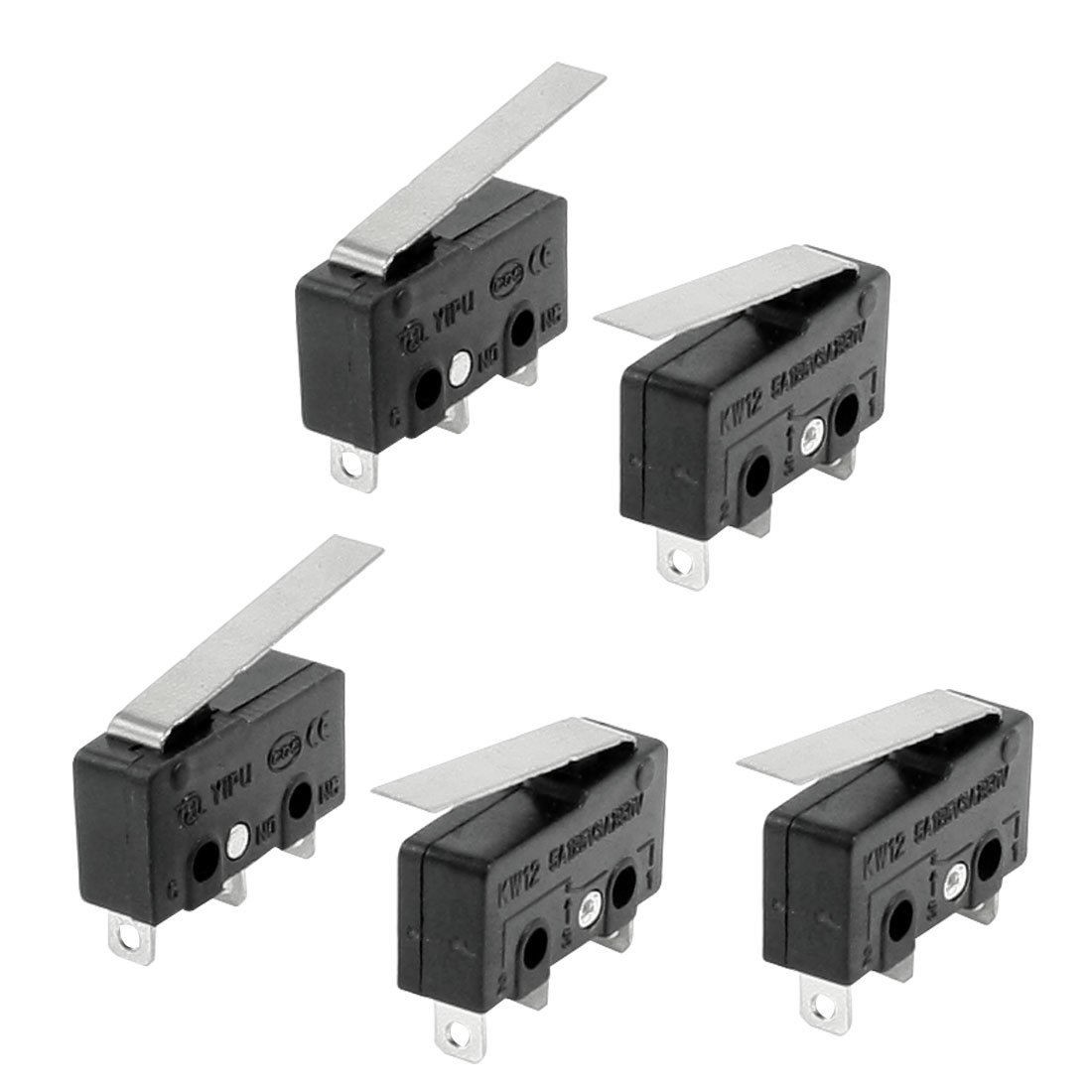 5 Pcs Micro Limit Switch Long Lever Arm SPDT Momentary Subminiature Snap Action