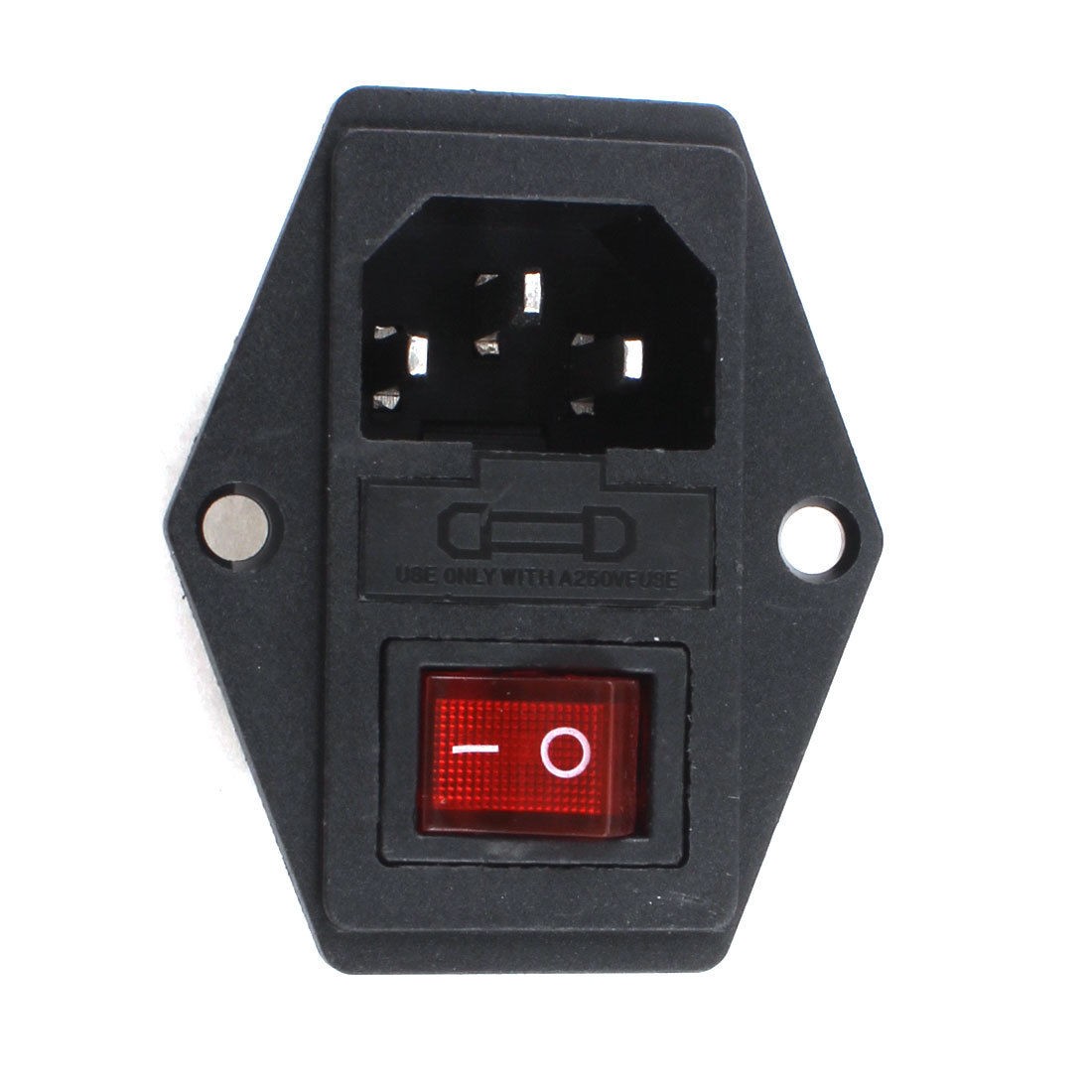 AC 250V 10A 3P IEC320 C14 Inlet Plug Power Socket w Fuse Holder Black Red
