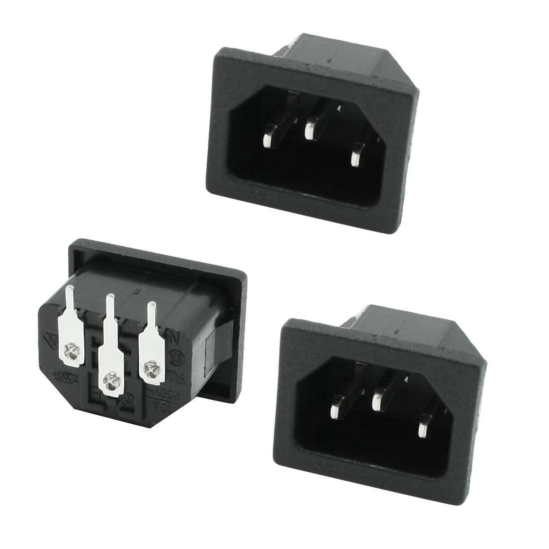 3 Pcs IEC 60320 Electrical Black C14 Plug Adapter 250V 10A