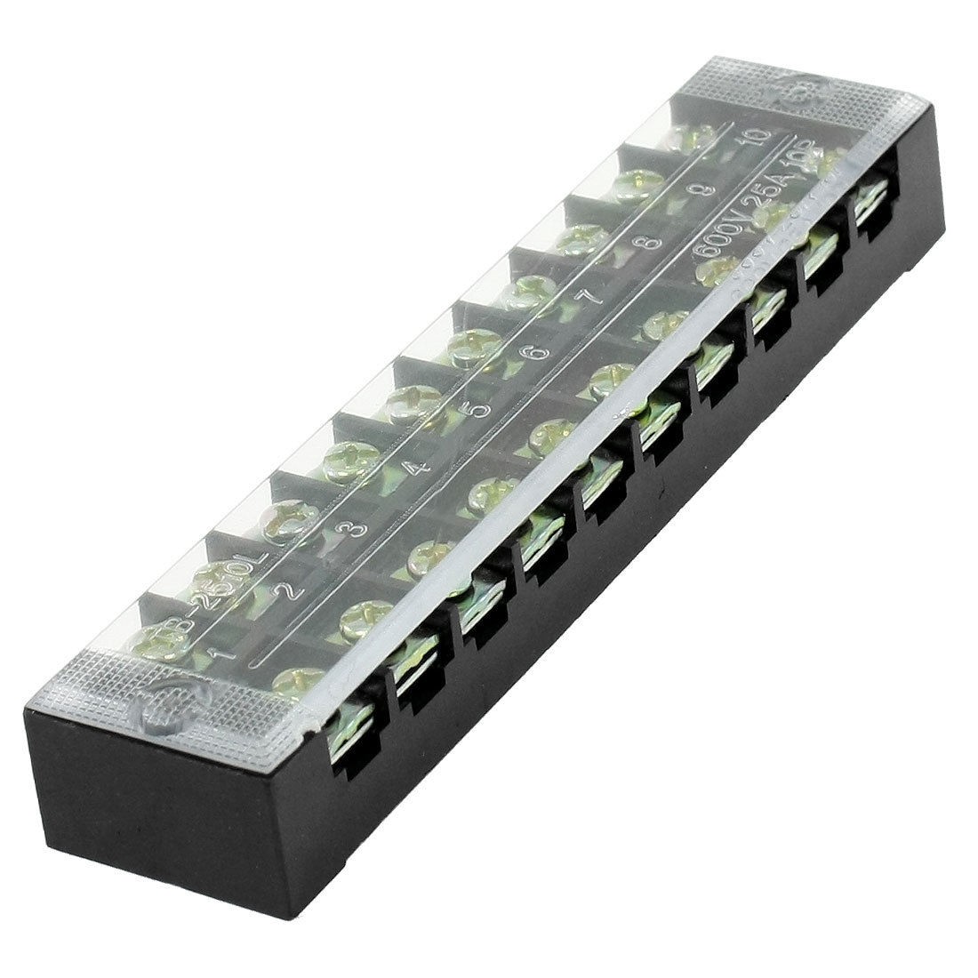 600V 25A 10 Position Screw Terminal Covered Barrier Strip