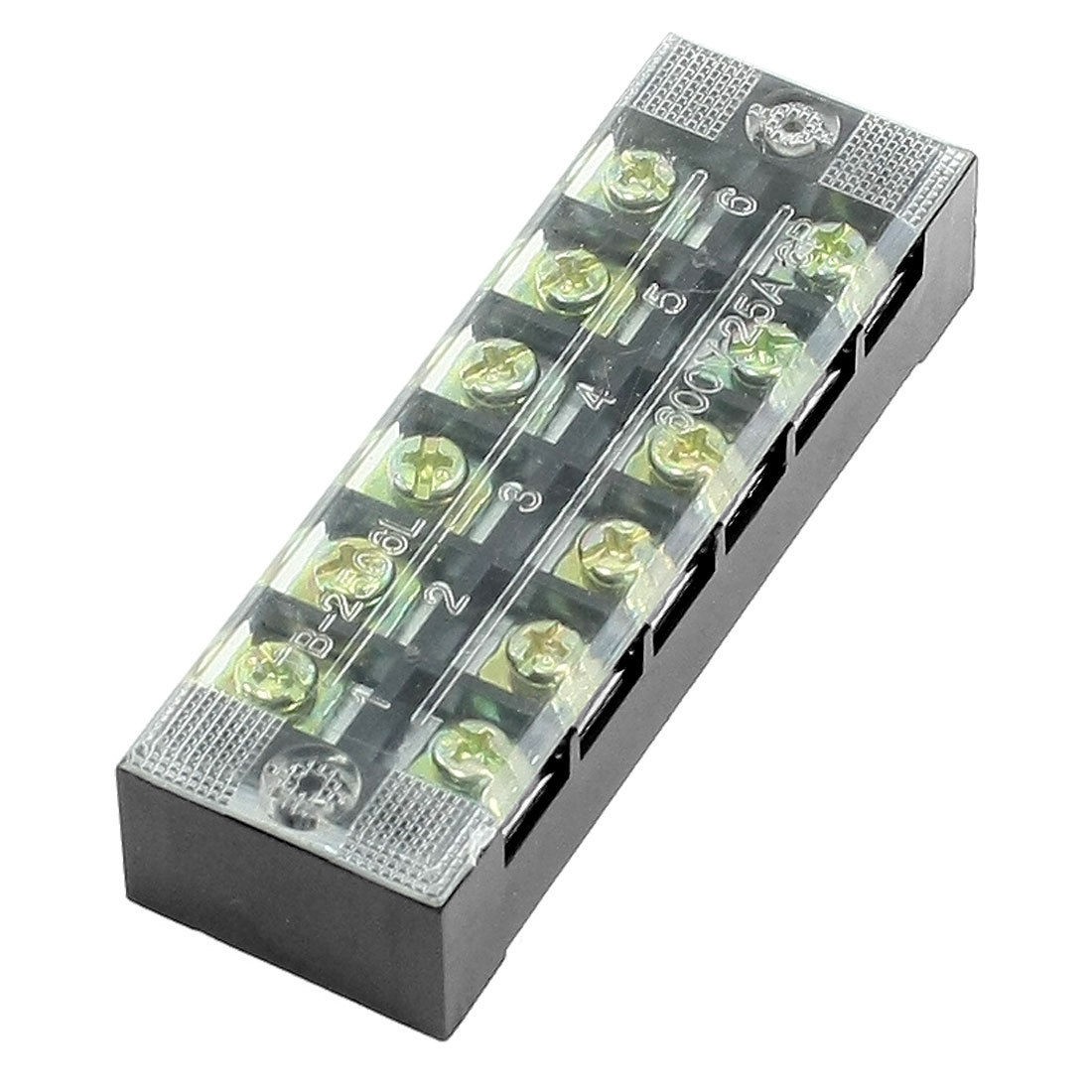 600V 25A 6 Position 6P Screw Terminal Strip Covered Barrier Block