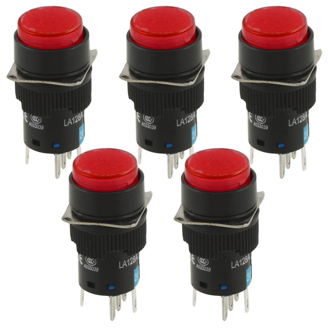 5 Pcs DC 24V Red Lamp 1NO 1NC Round Momentary Push Button Switch