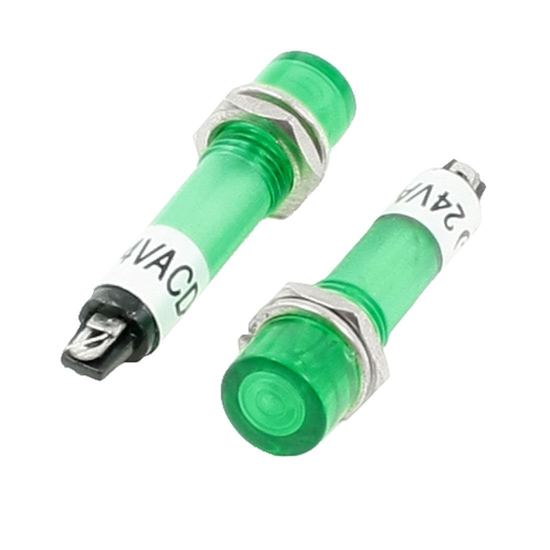 2 Pcs DC 24V 7mm Green Power Illuminated Signal Indicator Light Pilot Lamp