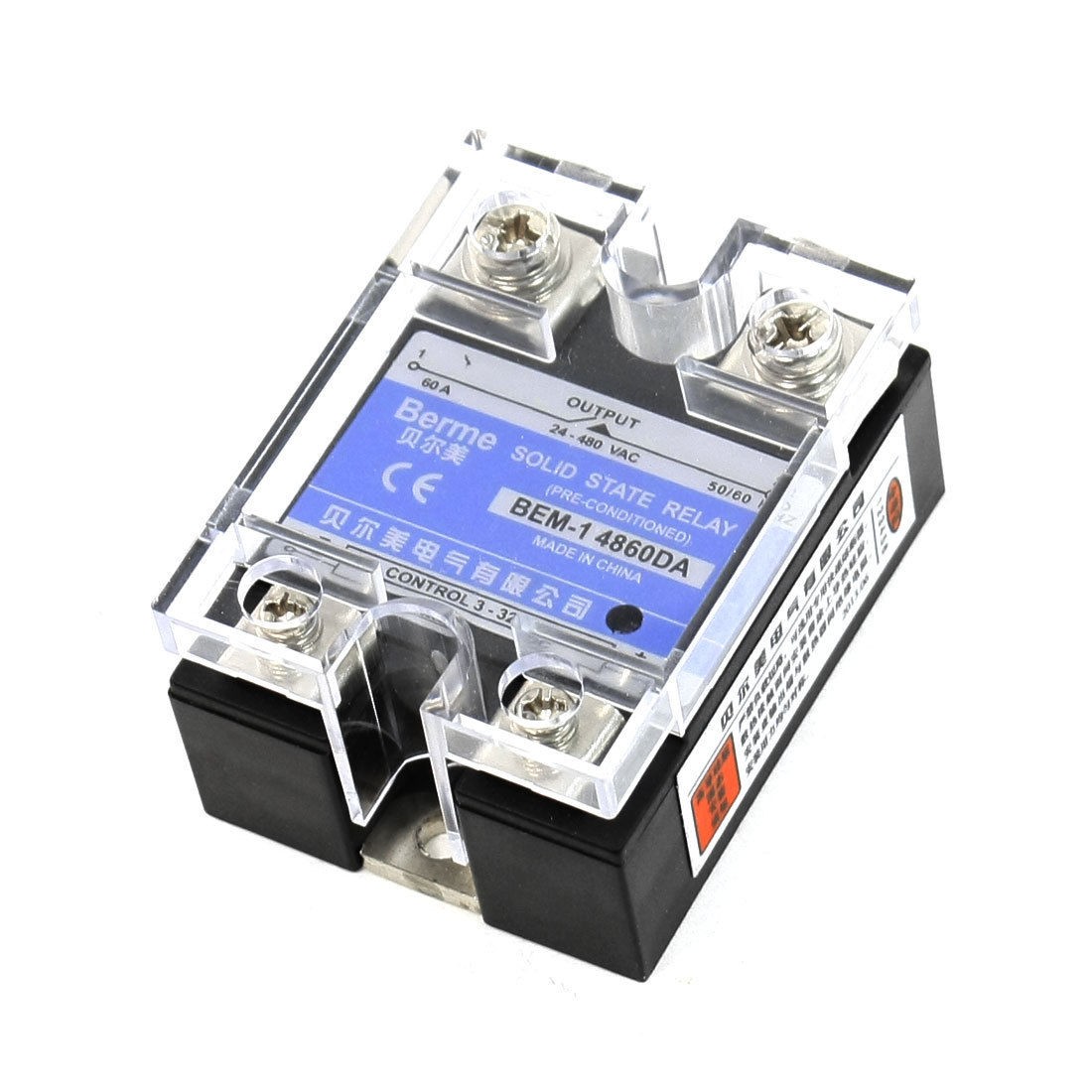 DC to AC Transparent Cover Single Phase Solid State Relay 60A 24-480VAC 3-32VDC