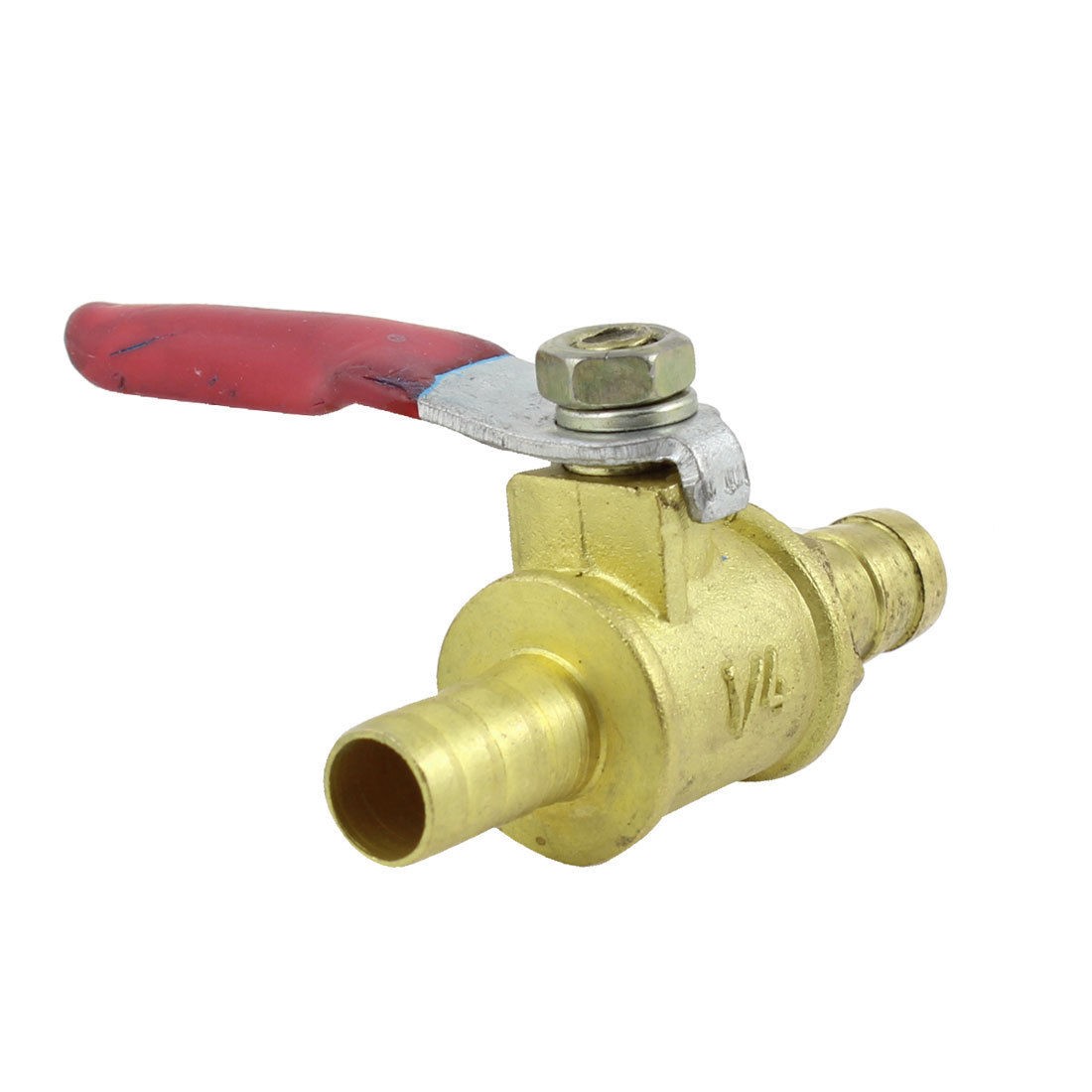 Red Lever Handle 8mm Dia Dual Hose Tail Brass Gas Ball Valve