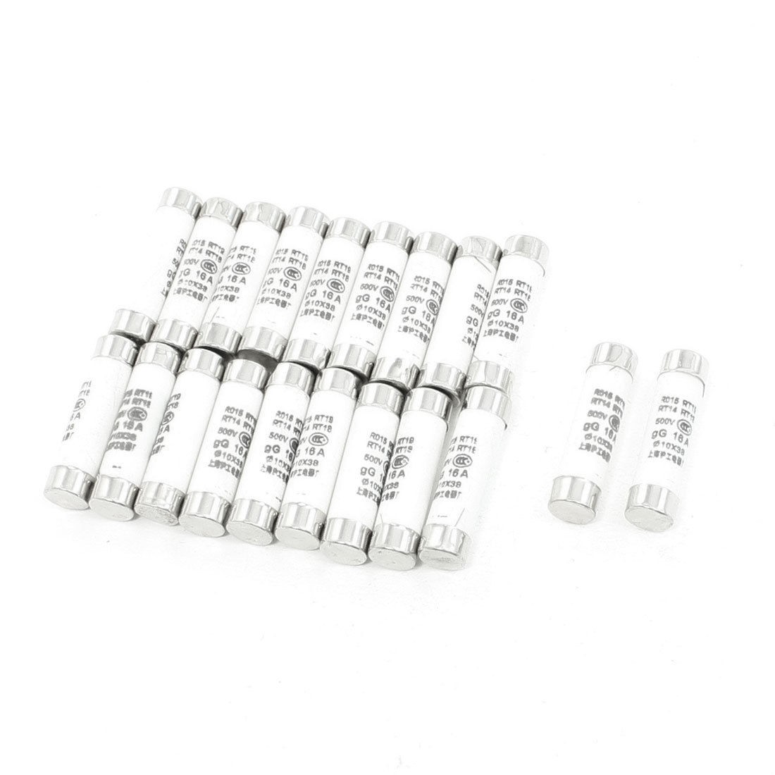 20 Pcs 500V 16A 10x38mm Cylindrical Ceramic Tube Fuses Link R015 RT14 RT18 RT19