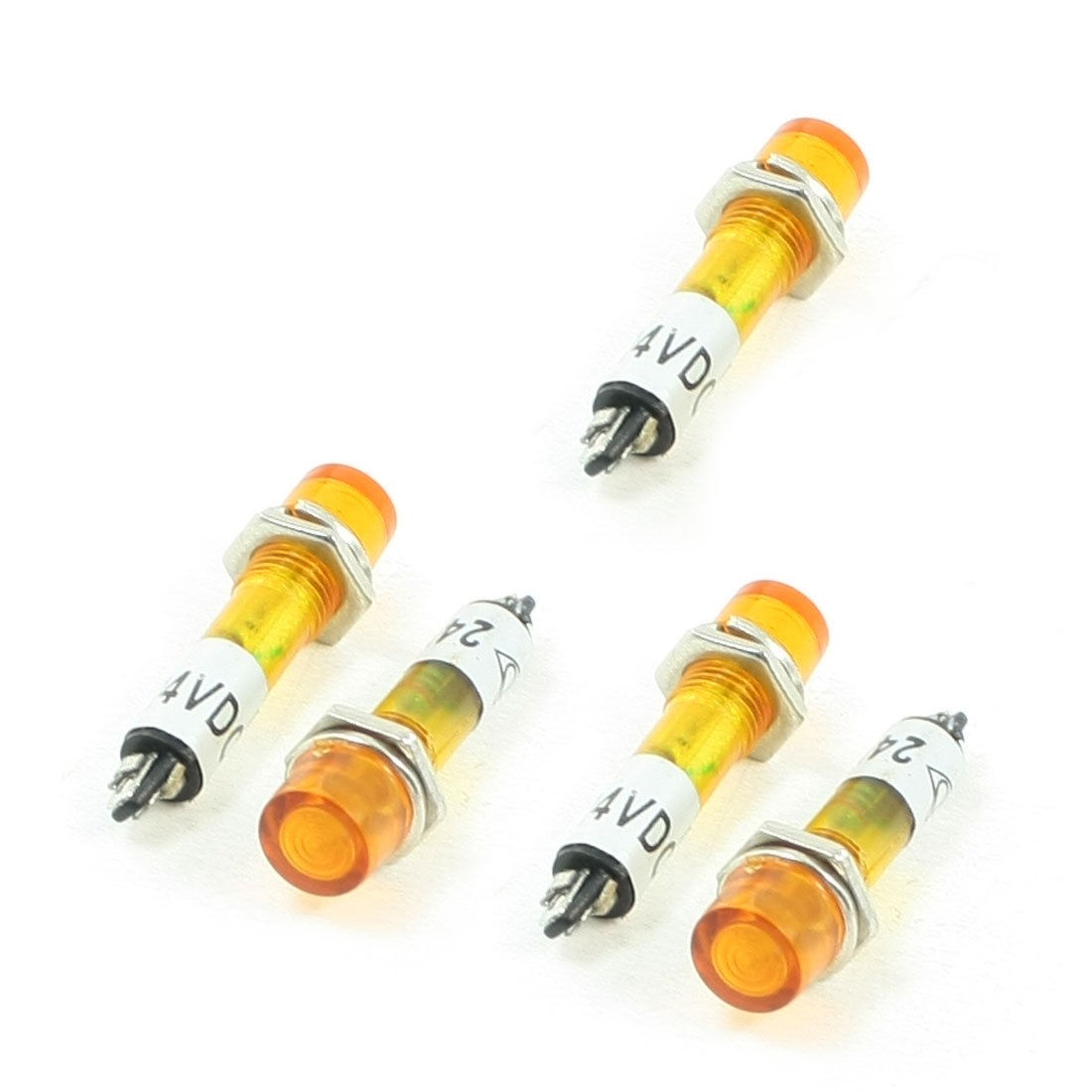 DC 24V 2 Pins Terminals Signal Lamps Orange Indicator Lights 5 Pcs