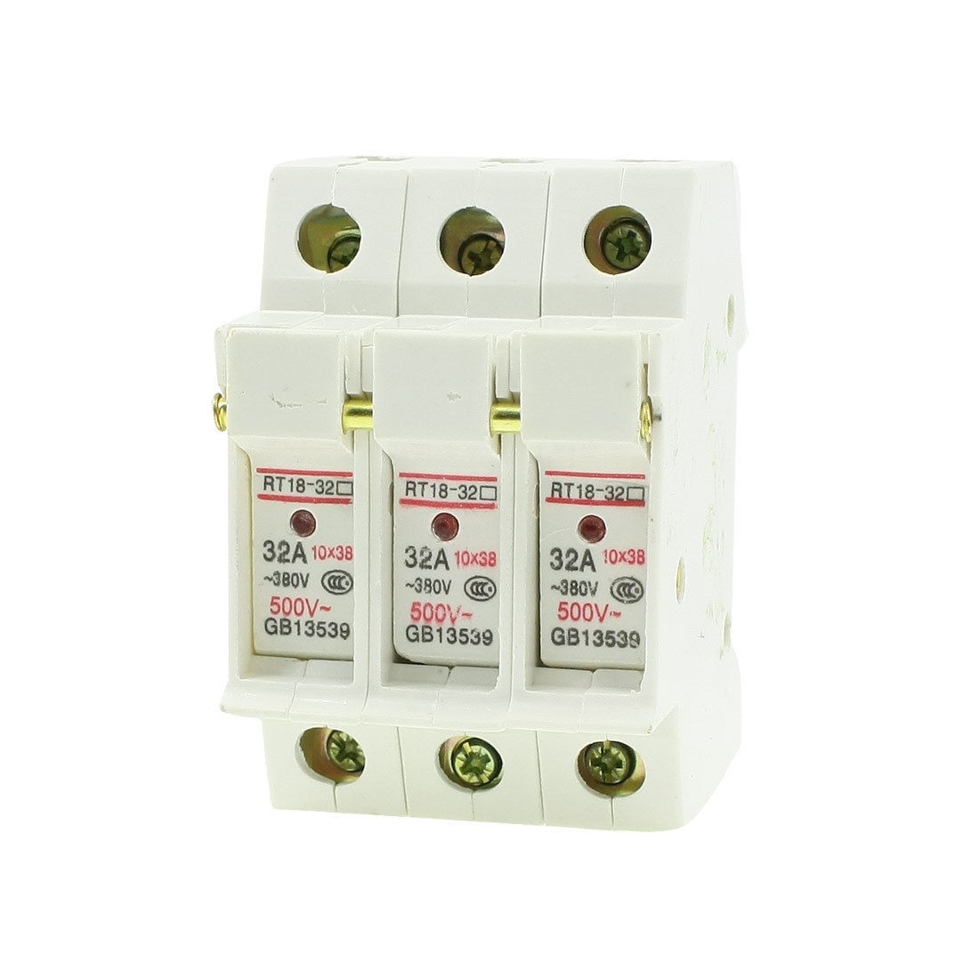 AC 380V 32A 38mmx10mm Three Poles Fuse Holder RT18-32 w Indicator Light