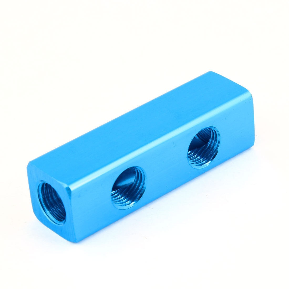Blue Aluminium Air Pneumatic 2 Way 5 Ports Manifold Block Splitter 1/4"PT