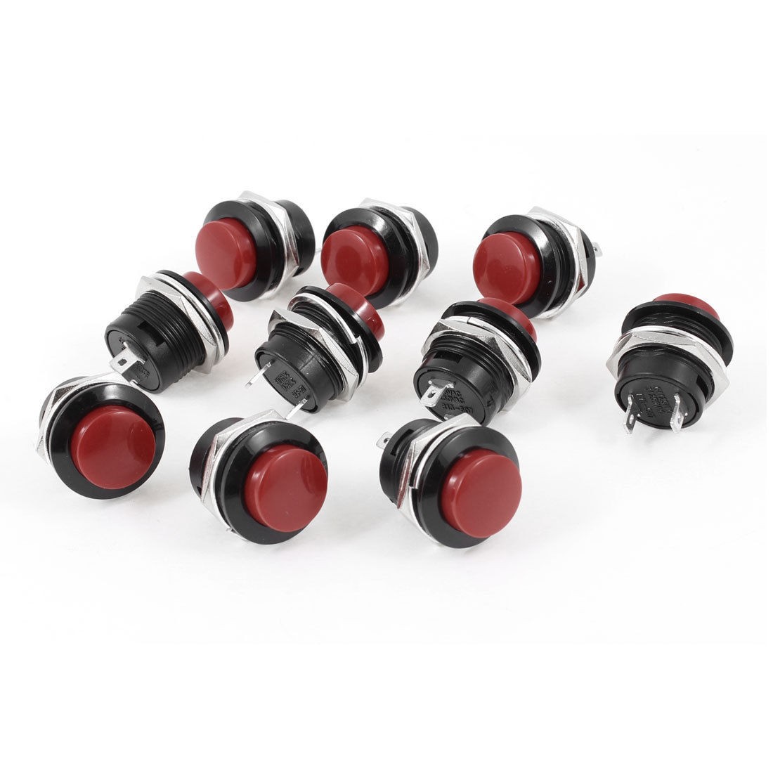 10 Pcs AC 250V/3A 125V/6A 2-Pin SPST Momentary Red Push Button Switch