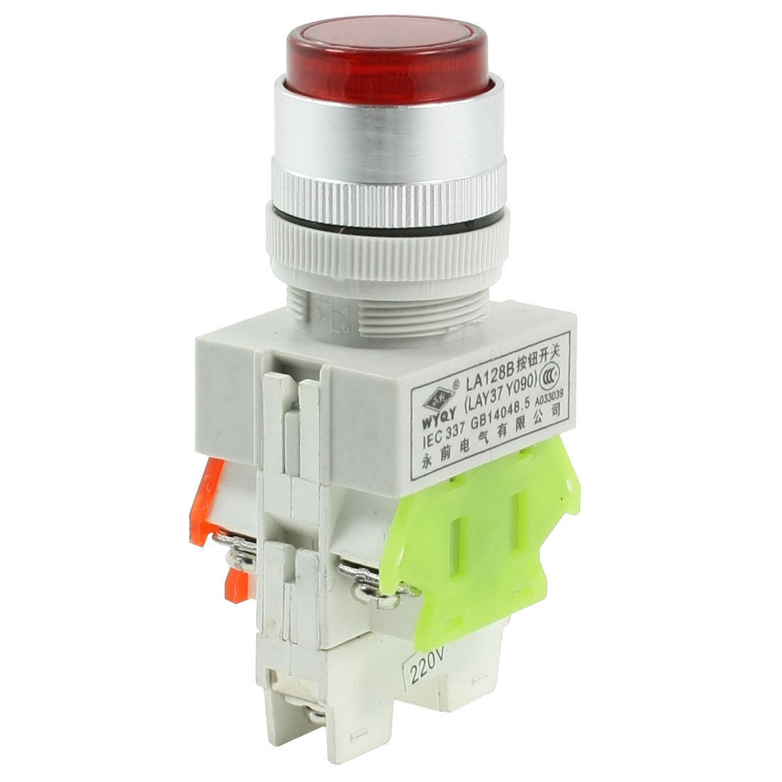 660VAC 10A Self-lock Type Momentary Push Button Switch w Red LED Indicator
