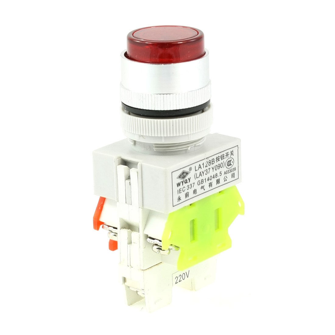 660VAC 10A 1NO 1NC DPST Red Latching Push Button Switch w AC 220V LED Light