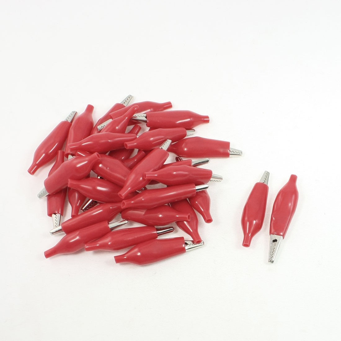 Disposable Red Plastic Covered 45mm Metal Alligator Clips 30 Pcs