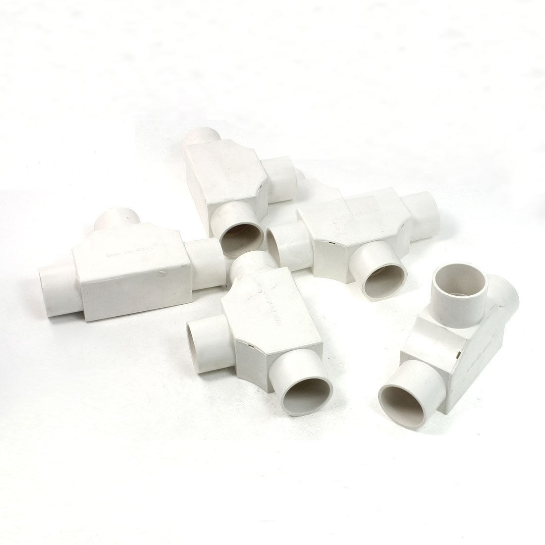 5 Pcs 25mm Hole 3 Ways White PVC Pipe Tee Shaped Connectors w Cover