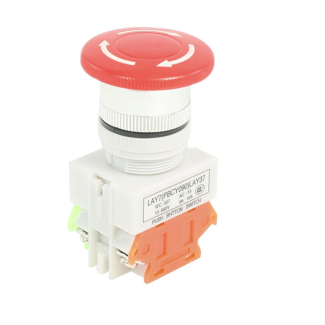 AC 660V 10A 1NO 1NC DPST Red Mushroom Latching Emergency Stop Push Button Switch