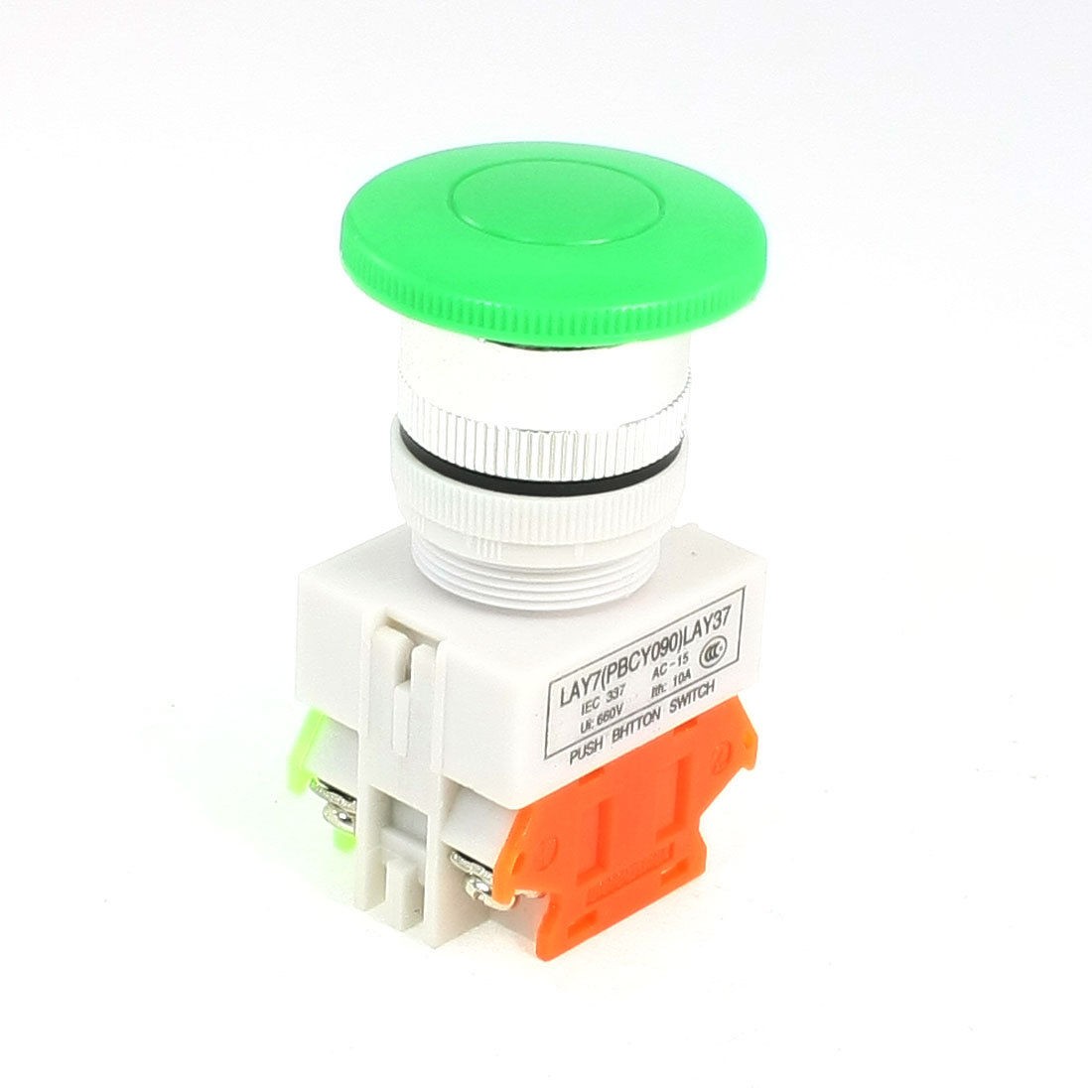 AC 660V 10A Panel Mounted DPST Momentary Green Mushroom Push Button Switch