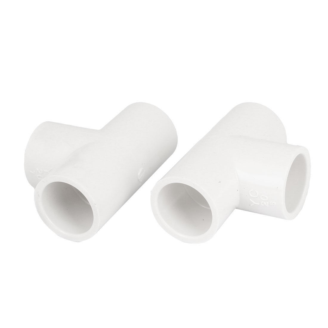 White PVC Three Way Tee Shaped Fitting Wire Pipe Connector 20mm Inner Dia 2 Pcs