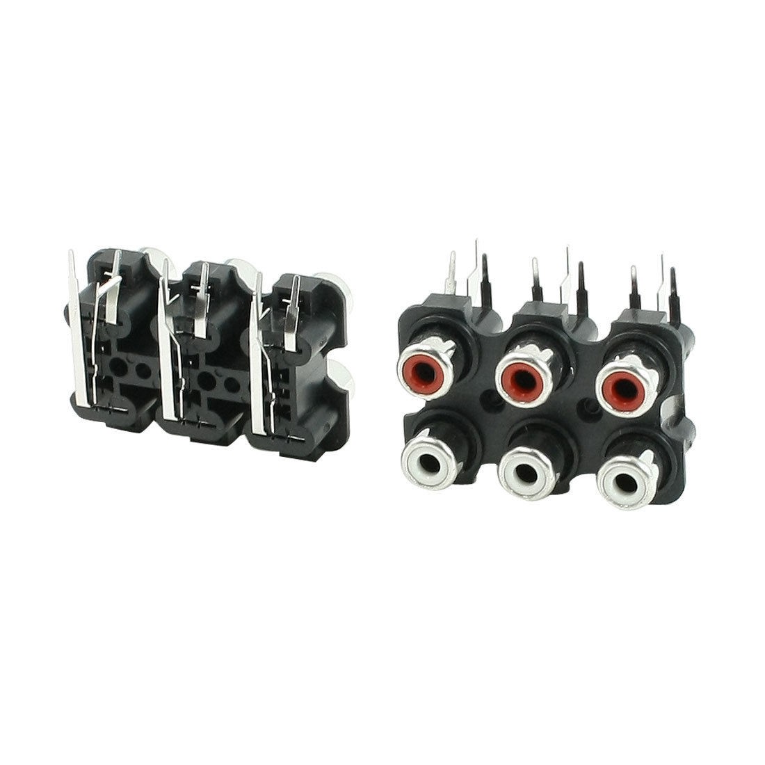 2 Pcs 6 RCA PCB Mount Female Outlet Jack Connector RCA Socket Black