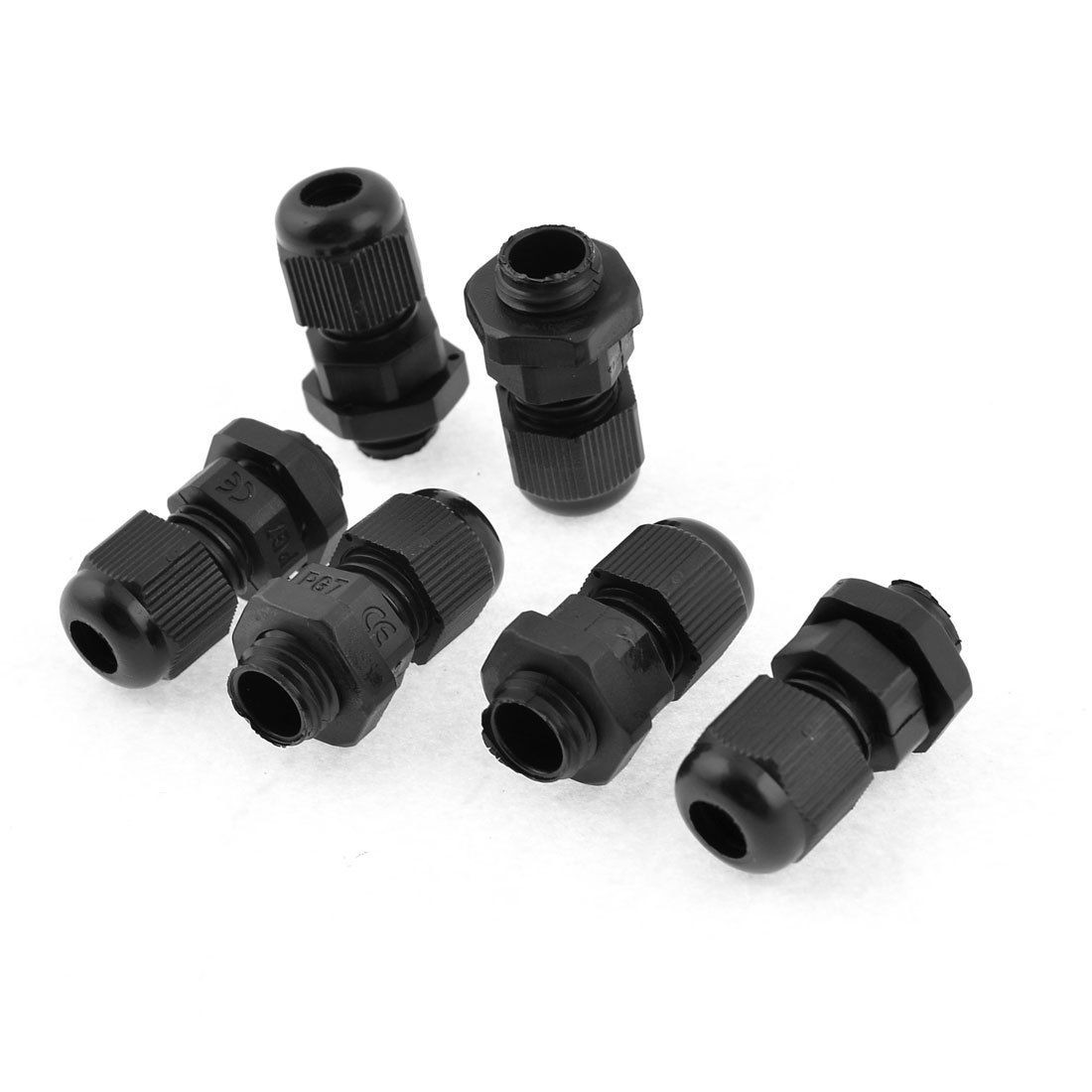6 Pcs Plastic Waterproof Connector 4-7mm Dia Cable Gland PG7 Black