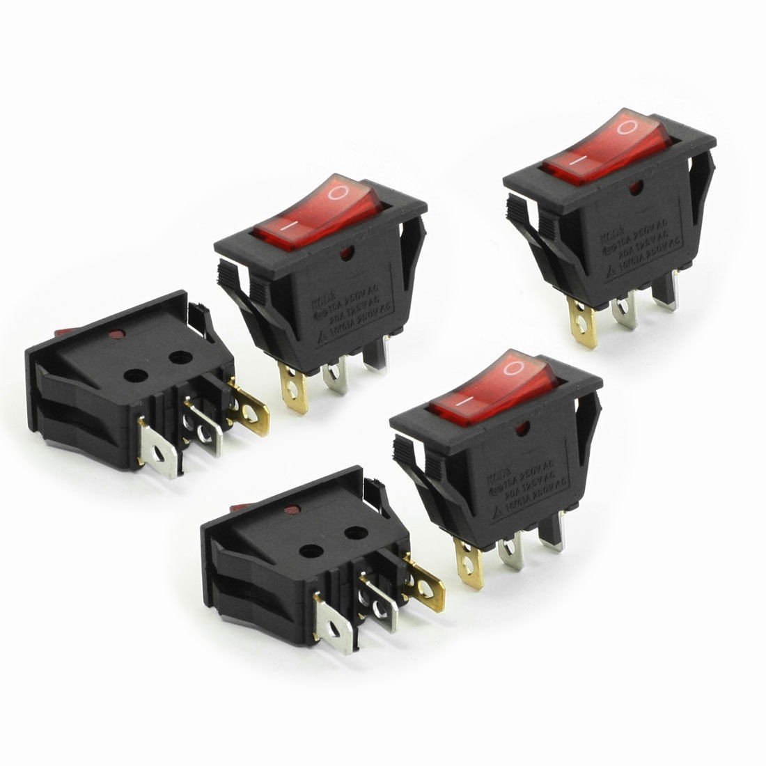 5 Pcs I/O Red Indicator SPST 3 Pin Snap in Rocker Switch 15A/250VAC 20A/125VAC