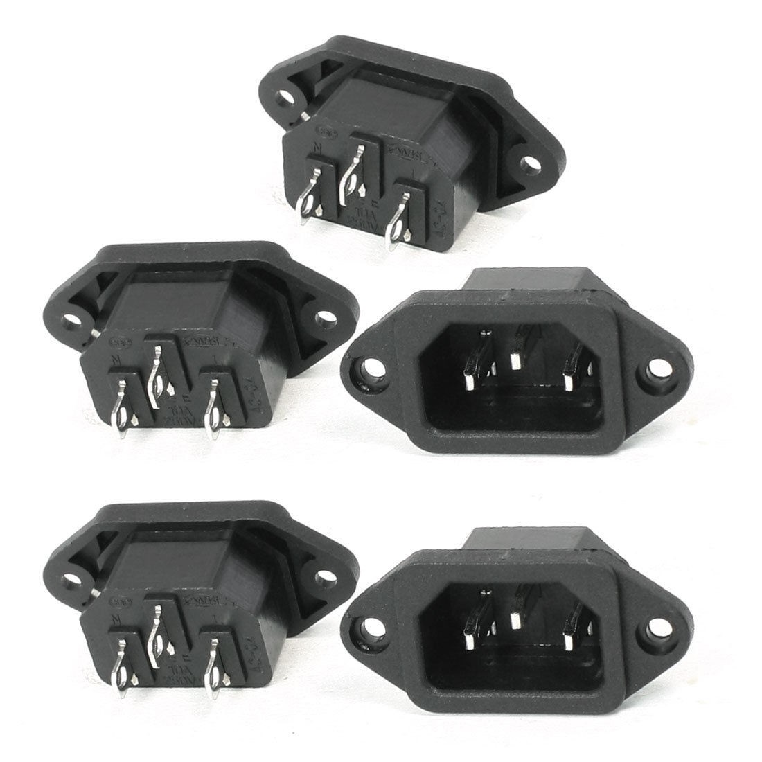 5 Pcs AC-04 3 Terminals C14 Inlet Male Power Plug 10A AC 250V