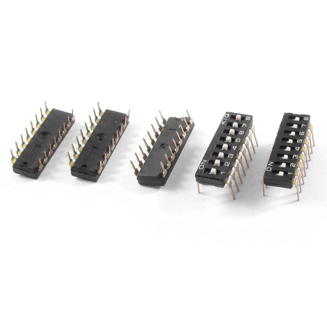 5 Pcs 8 Positions 16 Pin Terminals Slide Type DIP Switches Black