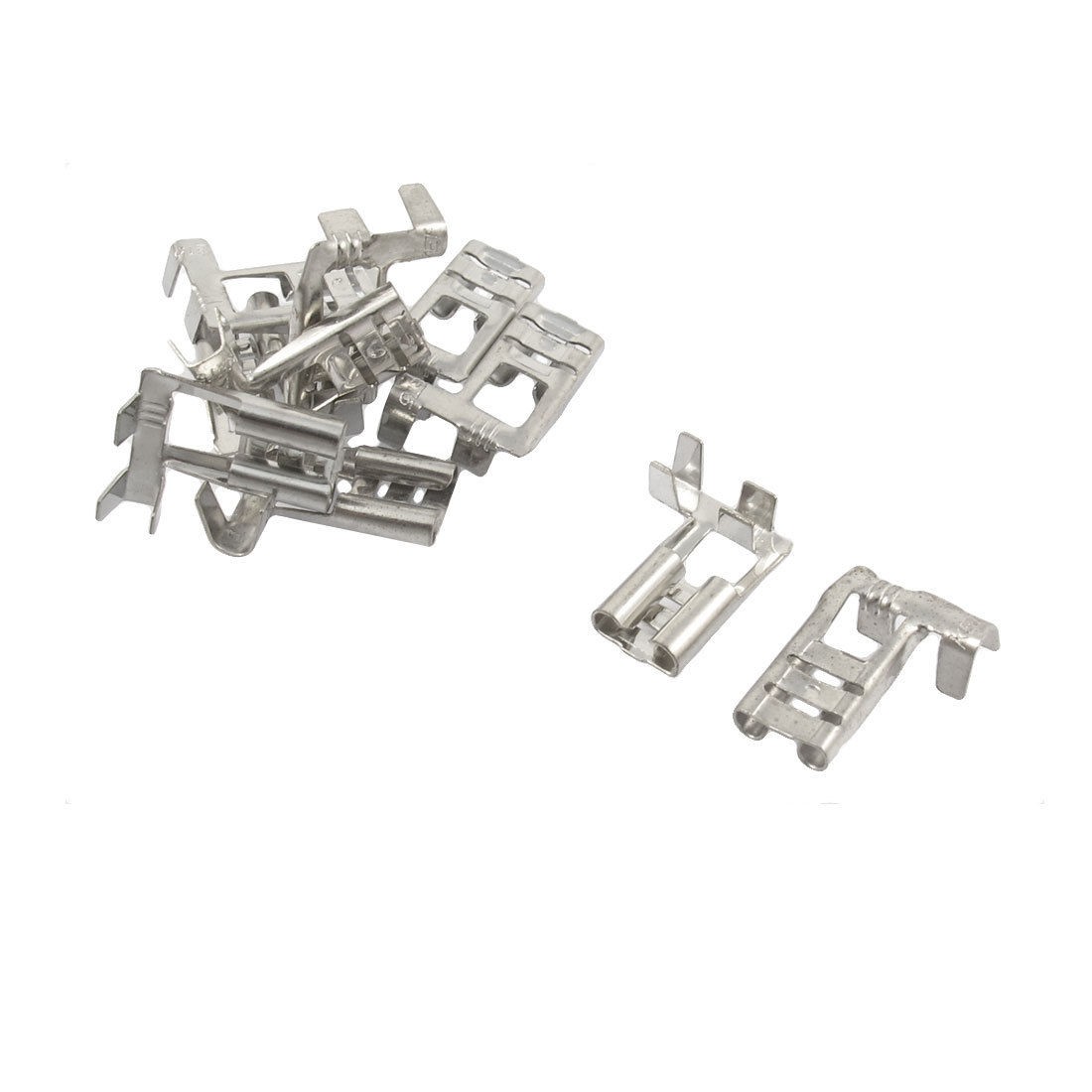 10 Pcs Silver Tone Tone Male Spade Crimp Terminals 6.3mm Wiring Connectors