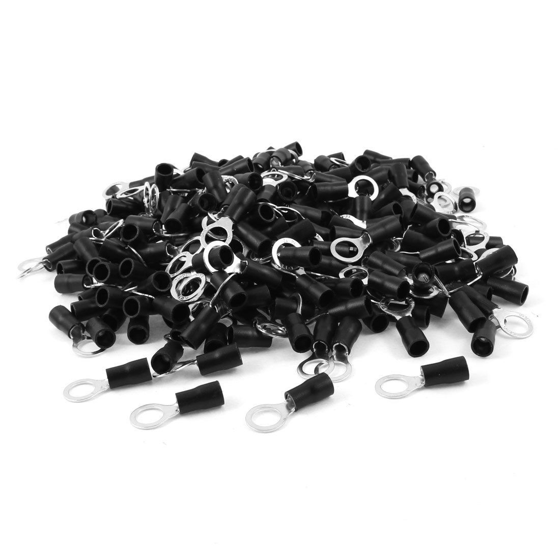 500 x RV3 5 8 Black Pre Insulated Ring Terminals for A w G 14 12 Wire 5 16" Stud