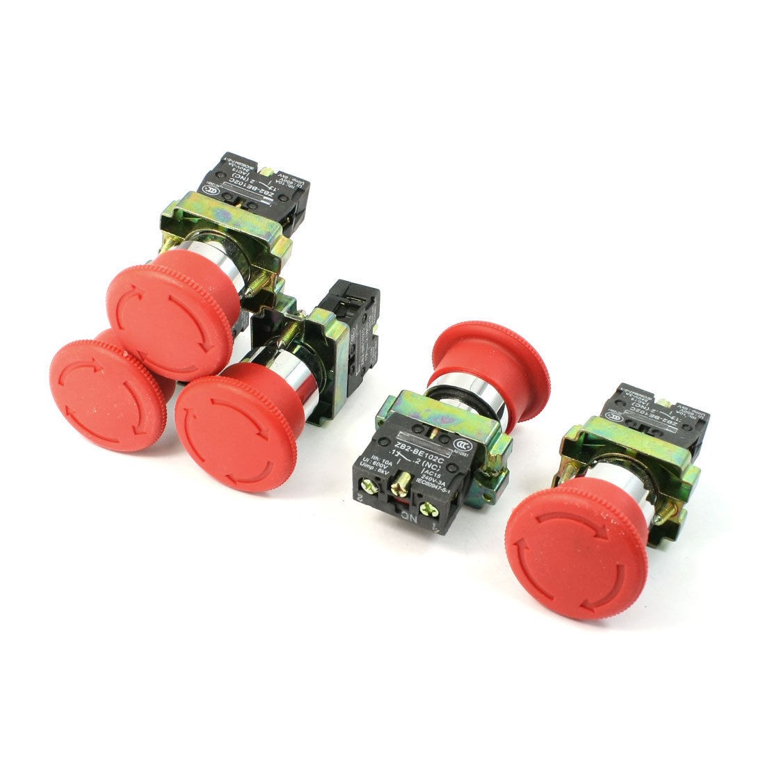 5 Pcs N/C SPST Latching Action Emergency Stop Push Button Switch 10A 600V