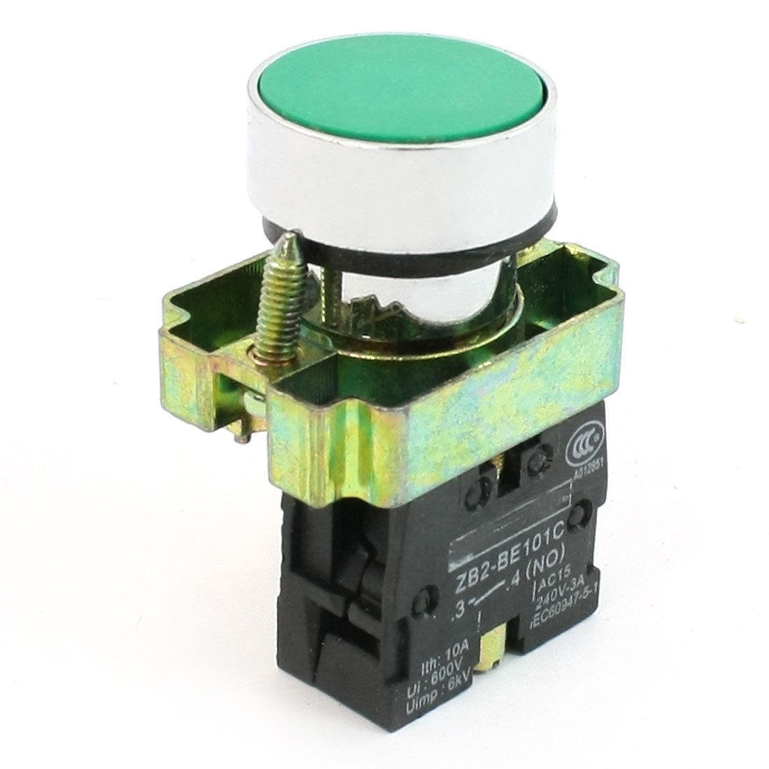 10A 600V SPST N/O Momentary Action Green Flat Top Push Button Switch