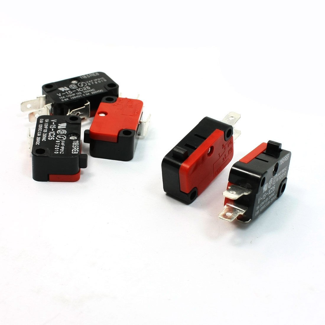 15A 250VAC V-15-1C25 Push Button SPDT 1NO 1NC Micro Switch 5 Pcs