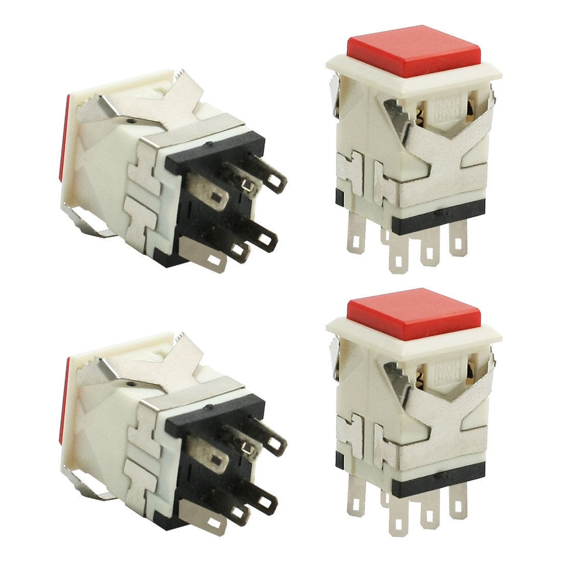 4 Pcs SPDT Red Square Momentary SPDT Pushbutton Switch 1NO 1NC