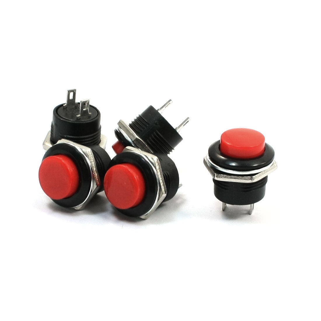 3A 250VAC 6A 125VAC Round Flat Head Panel Mount SPST Push Button Switch 5Pcs