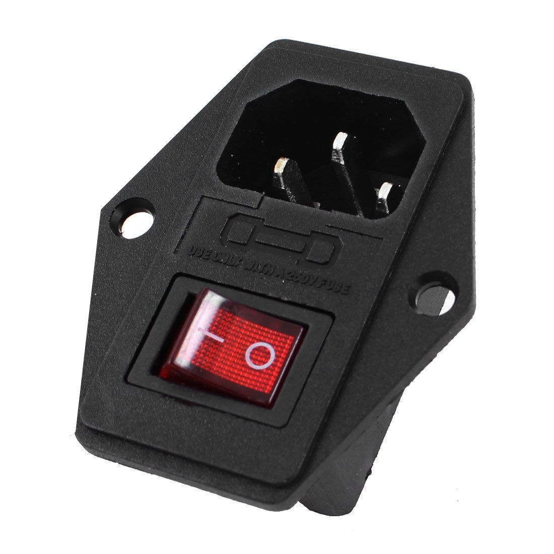 Black Plastic Housing AC 250V 15A 3 Pins C14 Power Socket + Rocker Switch