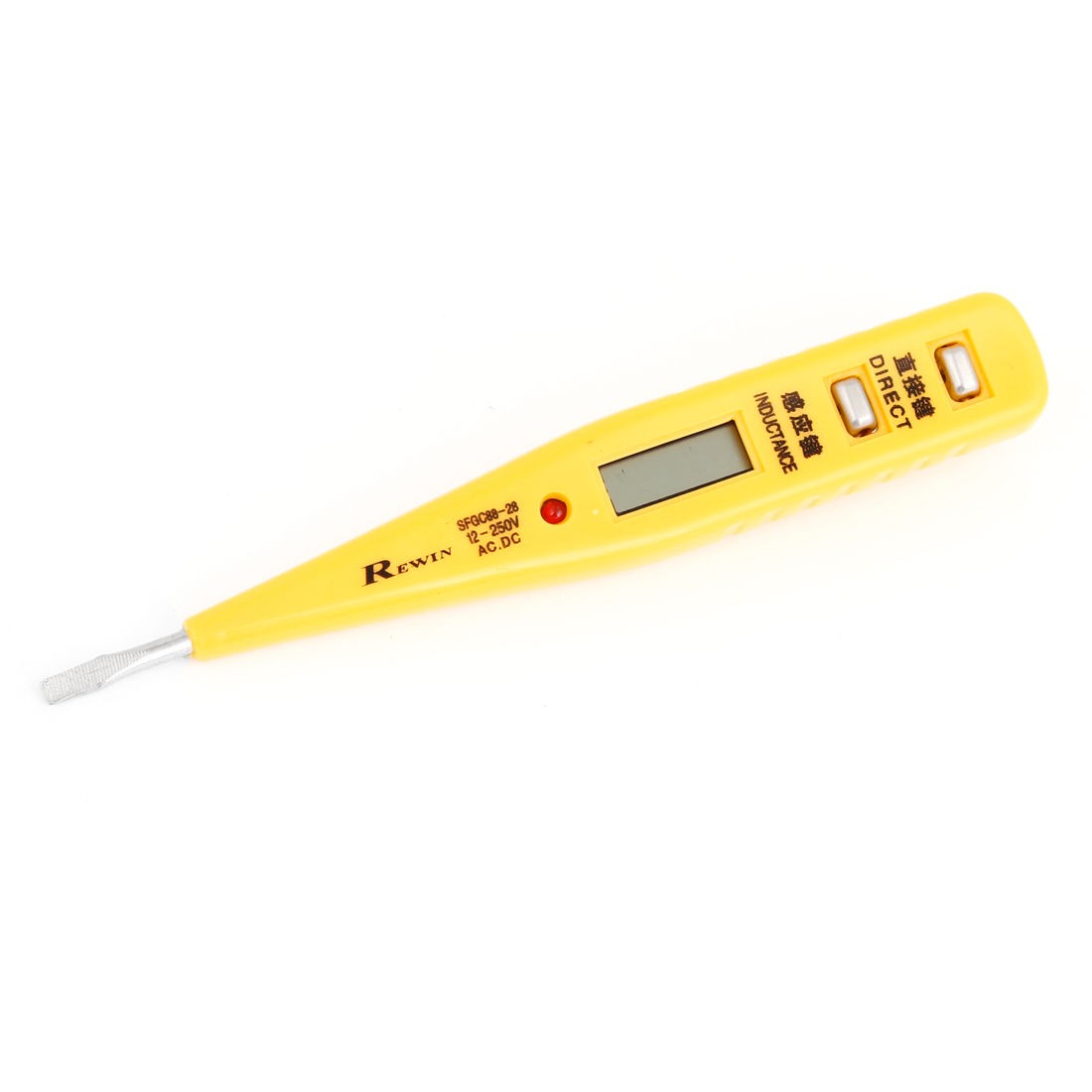LCD Digital Reset Slotted Screwdriver AC DC Voltage Tester Yellow 12-250V