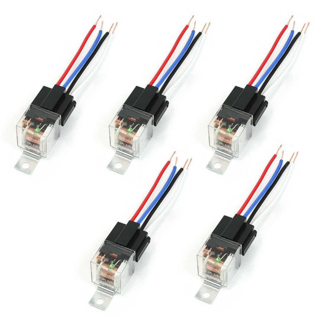 DC12V 40A 4P Socket 4 Wires Green Indicator Light N/O SPST Auto Car Relay 5 PCS
