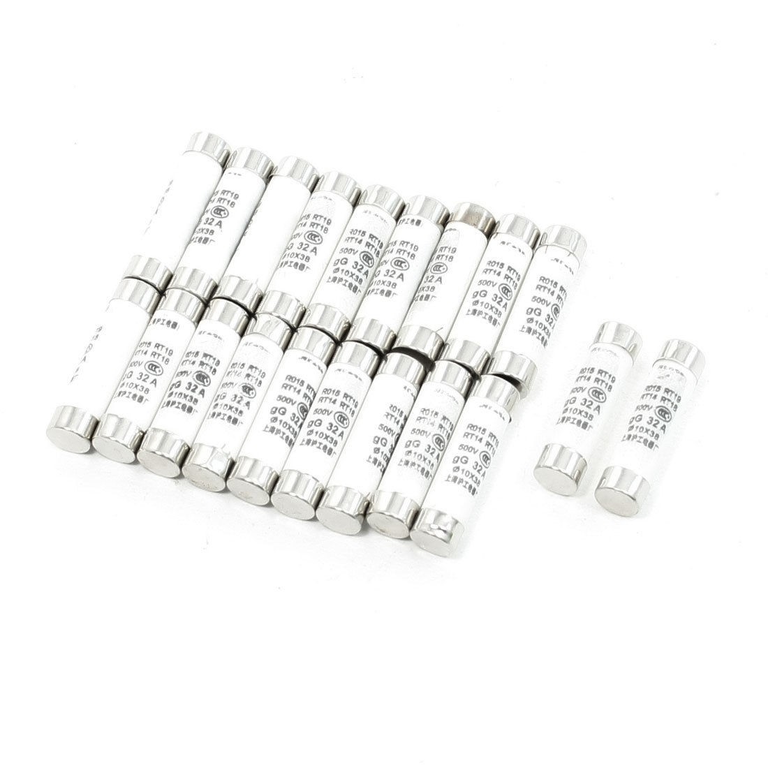 20 Pcs 500V 32A 10x38mm Cylindrical Ceramic Tube Fuses Link R015 RT14 RT18 RT19