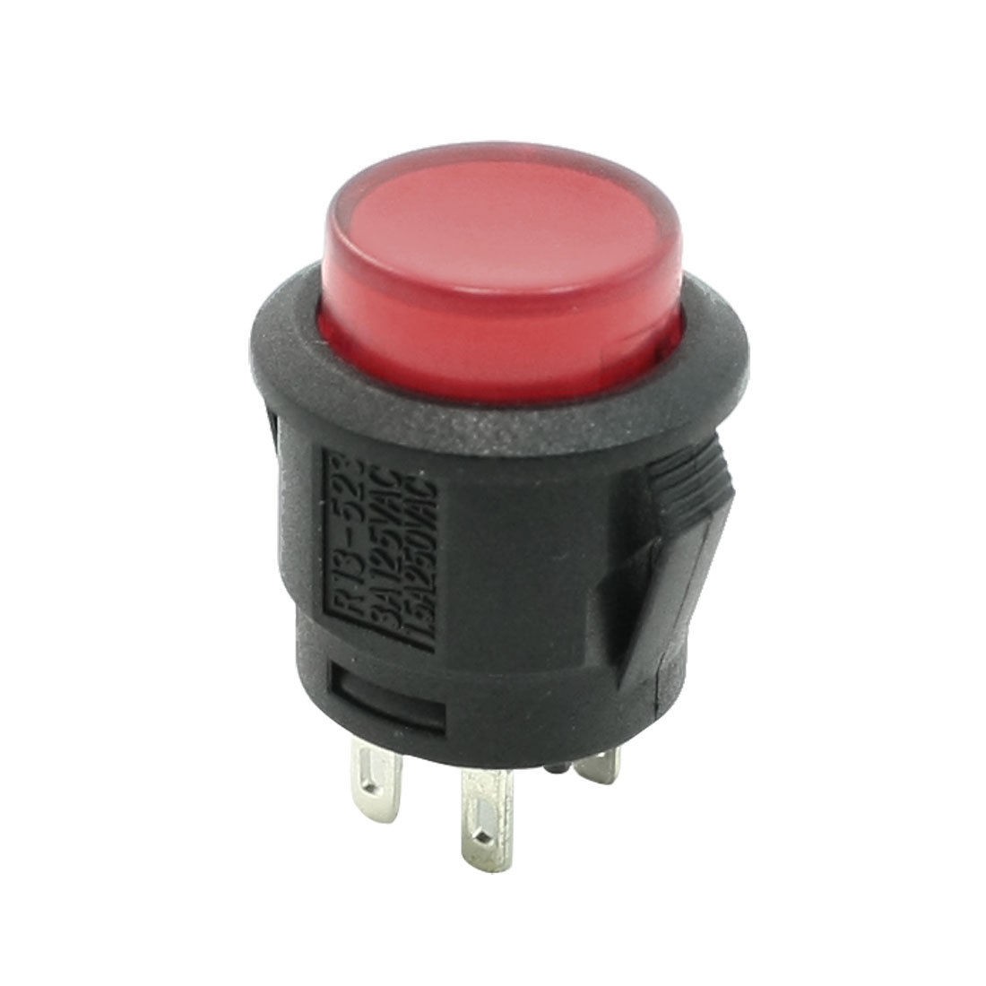 DC 12V 20A 4 Pin Terminals Red Pilot Lamp Self Locking Car Button Switch