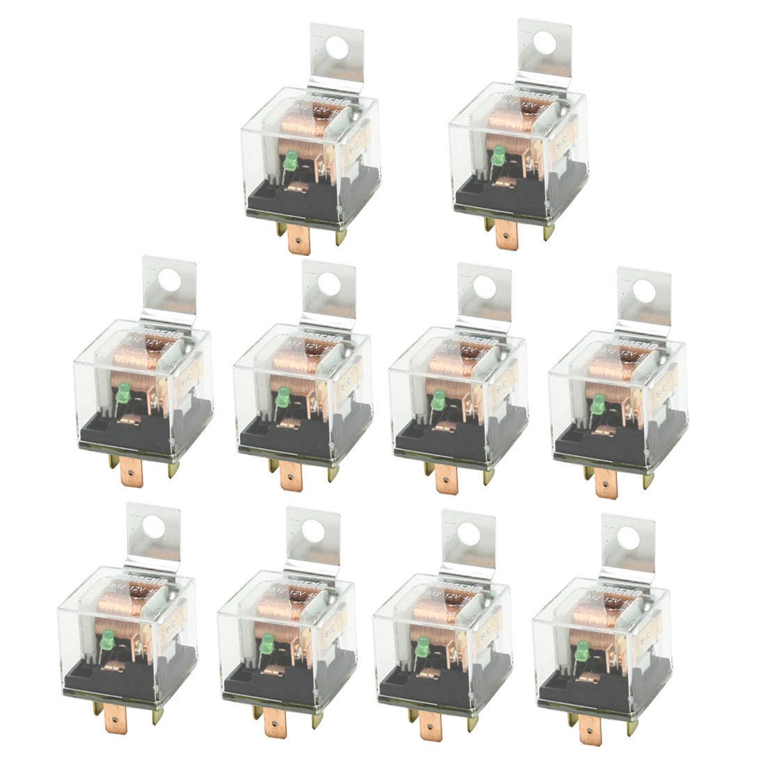 10 Pcs Car Vehicle Security Green Indicator Light 4P SPST Power Relay DC 12V 40A
