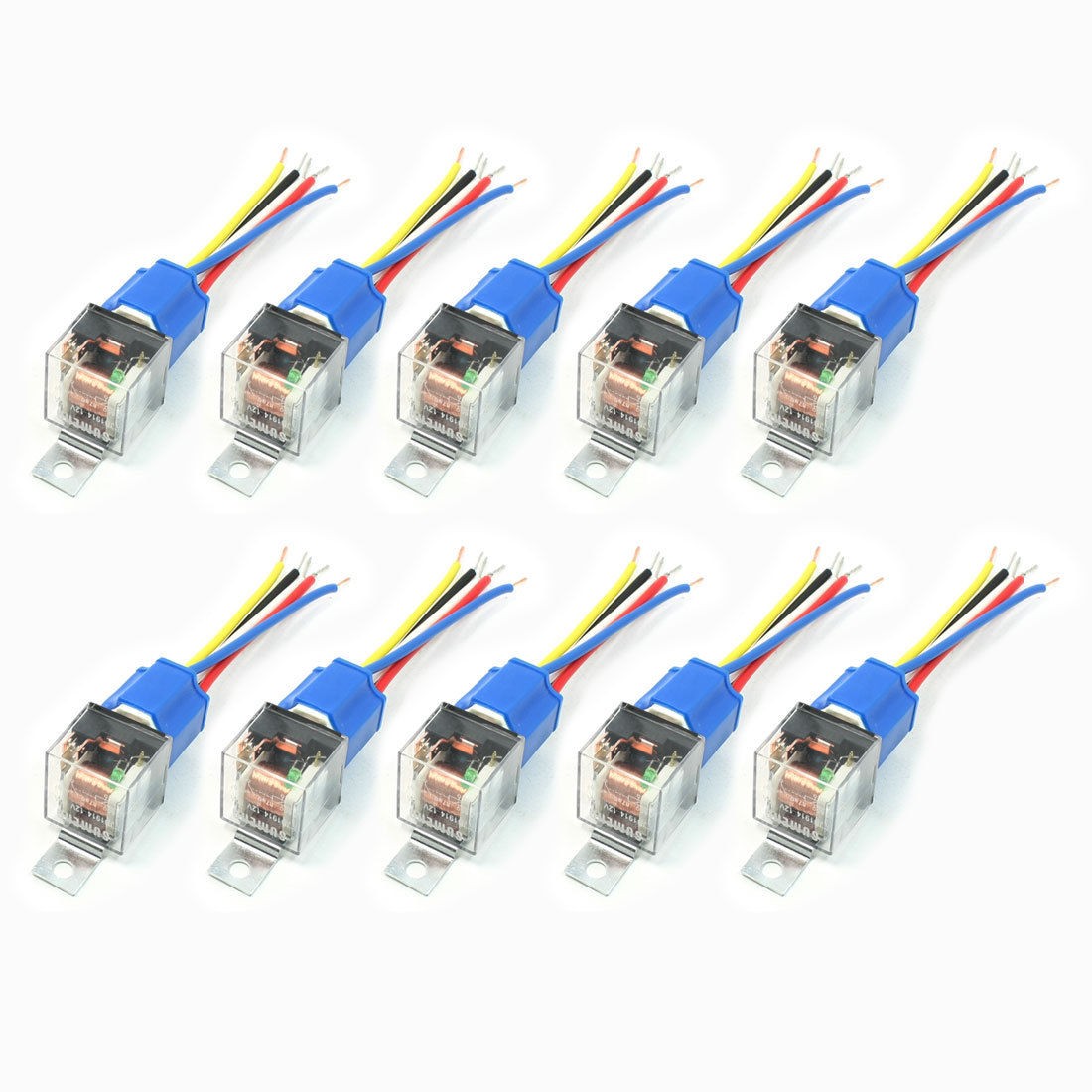 10 Pcs Car SPDT 5 Pin 1NO 1NC Green Indicator Relay Ceramic Socket 80A 12V DC
