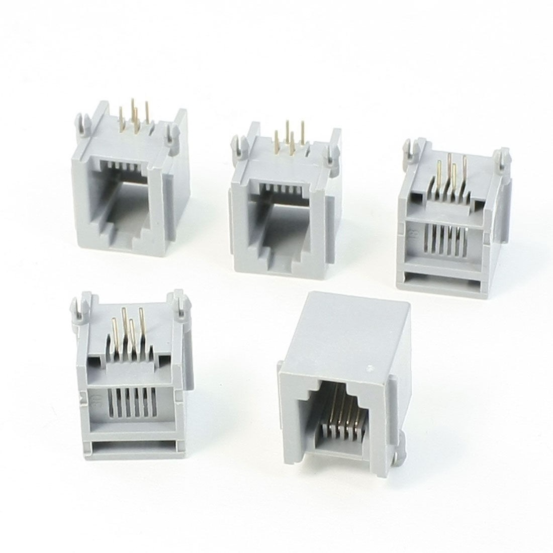 5 x RJ11 6P4C 6 Position 4 Contact PCB Jack Telephone Female Connector Gray