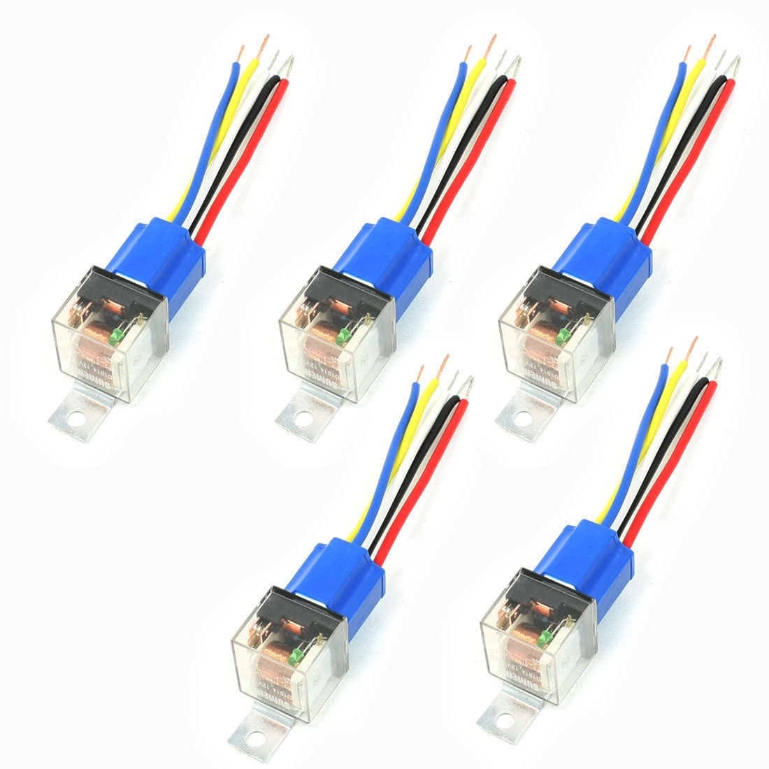 5 Pcs 5-Wires Ceramic Socket Green Pilot Lamp NO+NC SPDT Car Relay DC12V 40A