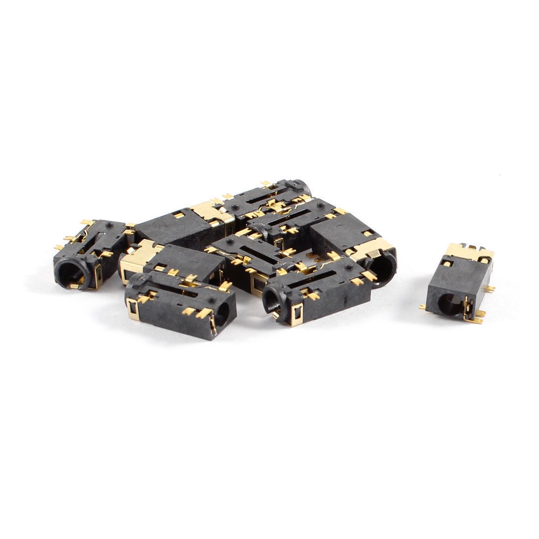 10 Pcs PCB Mount 6 Terminals Female 3.5mm Headphone Audio Jack Gold Tone Plated