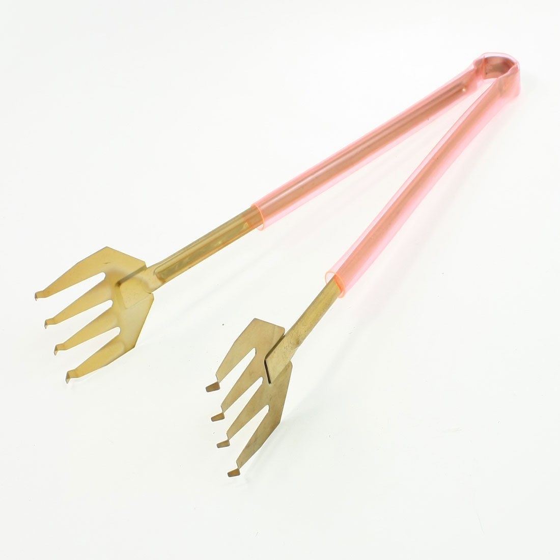 Clear Pink Handle Stainless Steel Tin Soldering Clip Gold Tone